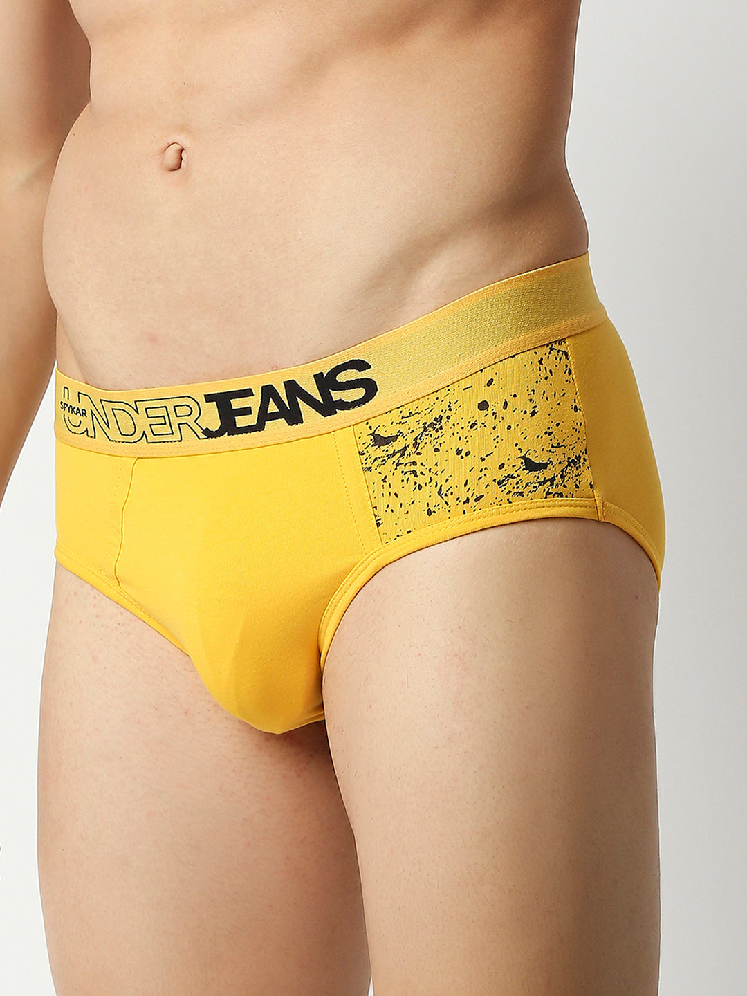 Men Yellow Cotton Blend Brief- Underjeans By Spykar