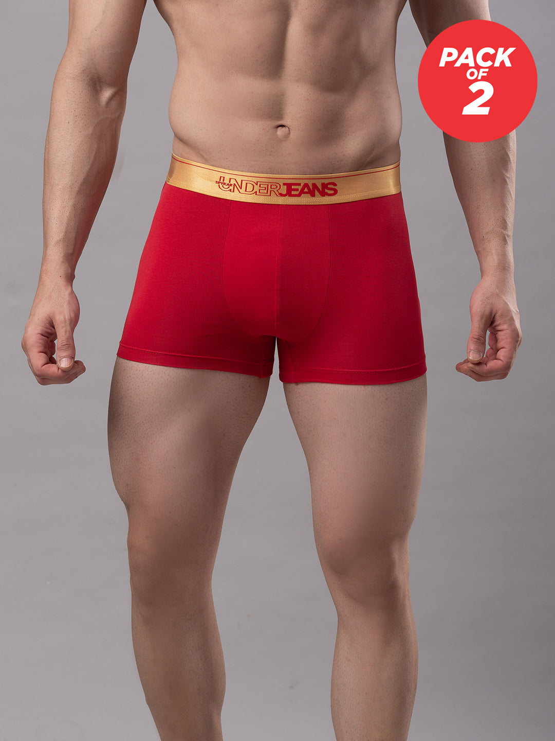 Underjeans By Spykar Men Cotton Blend Red Trunk - (Pack Of 2)