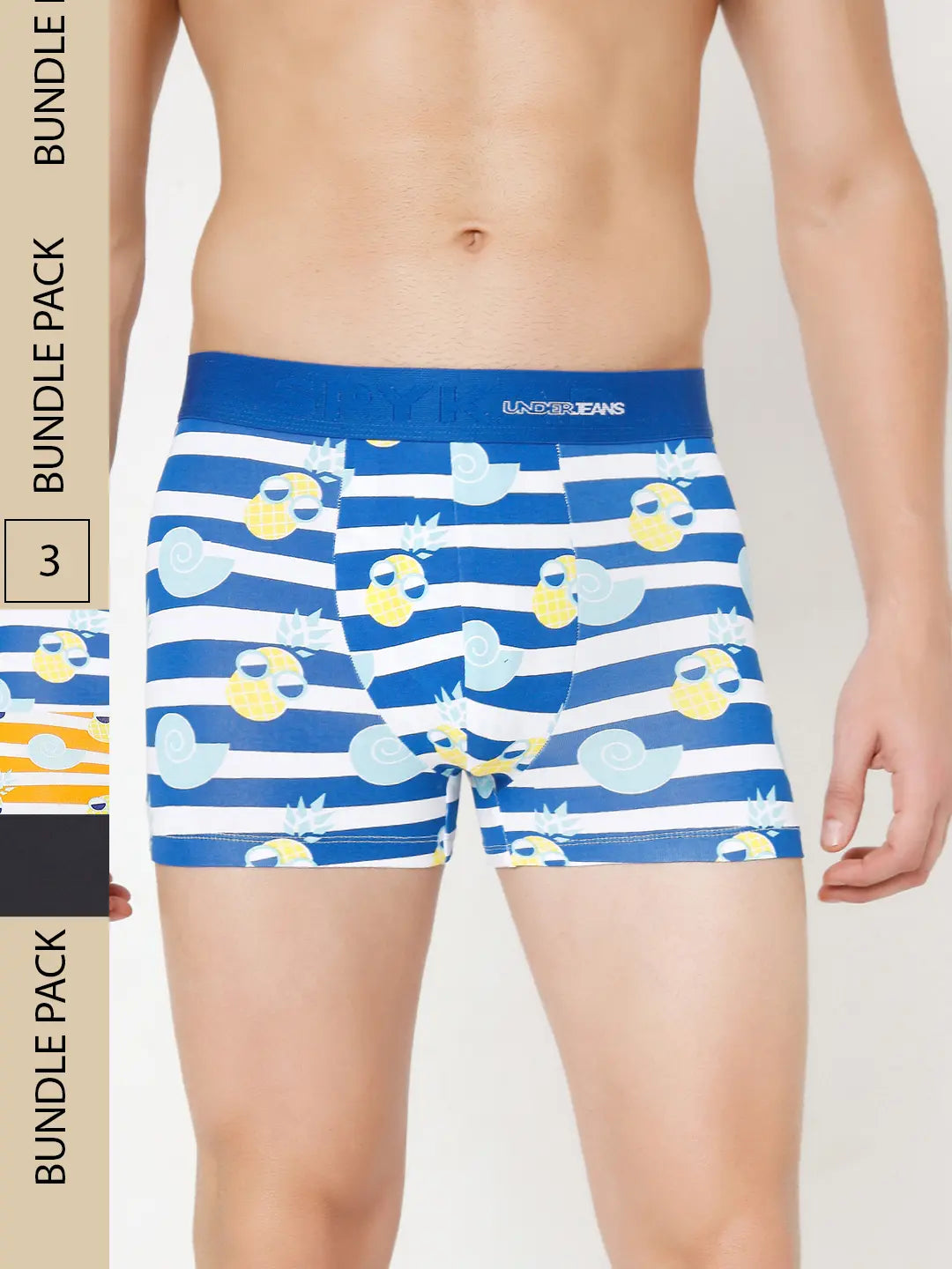 Men Assorted Cotton Blend Printed Trunk - Pack Of 3- Underjeans By Spykar
