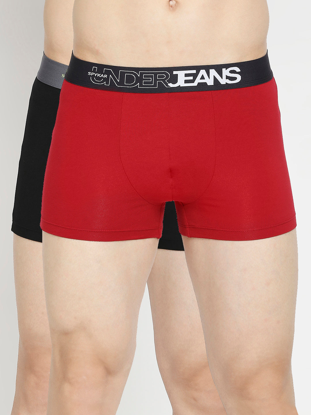 Men Black & Maroon Cotton Blend Trunk - Pack Of 2- Underjeans By Spykar