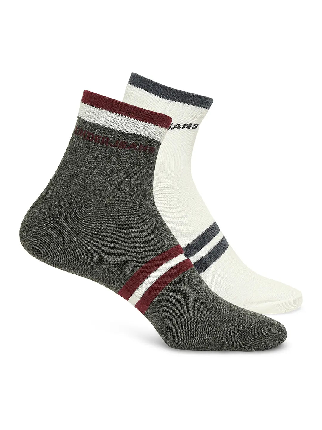 Men Anthra Melange & White Ankle Length Socks - Pack Of 2- Underjeans By Spykar