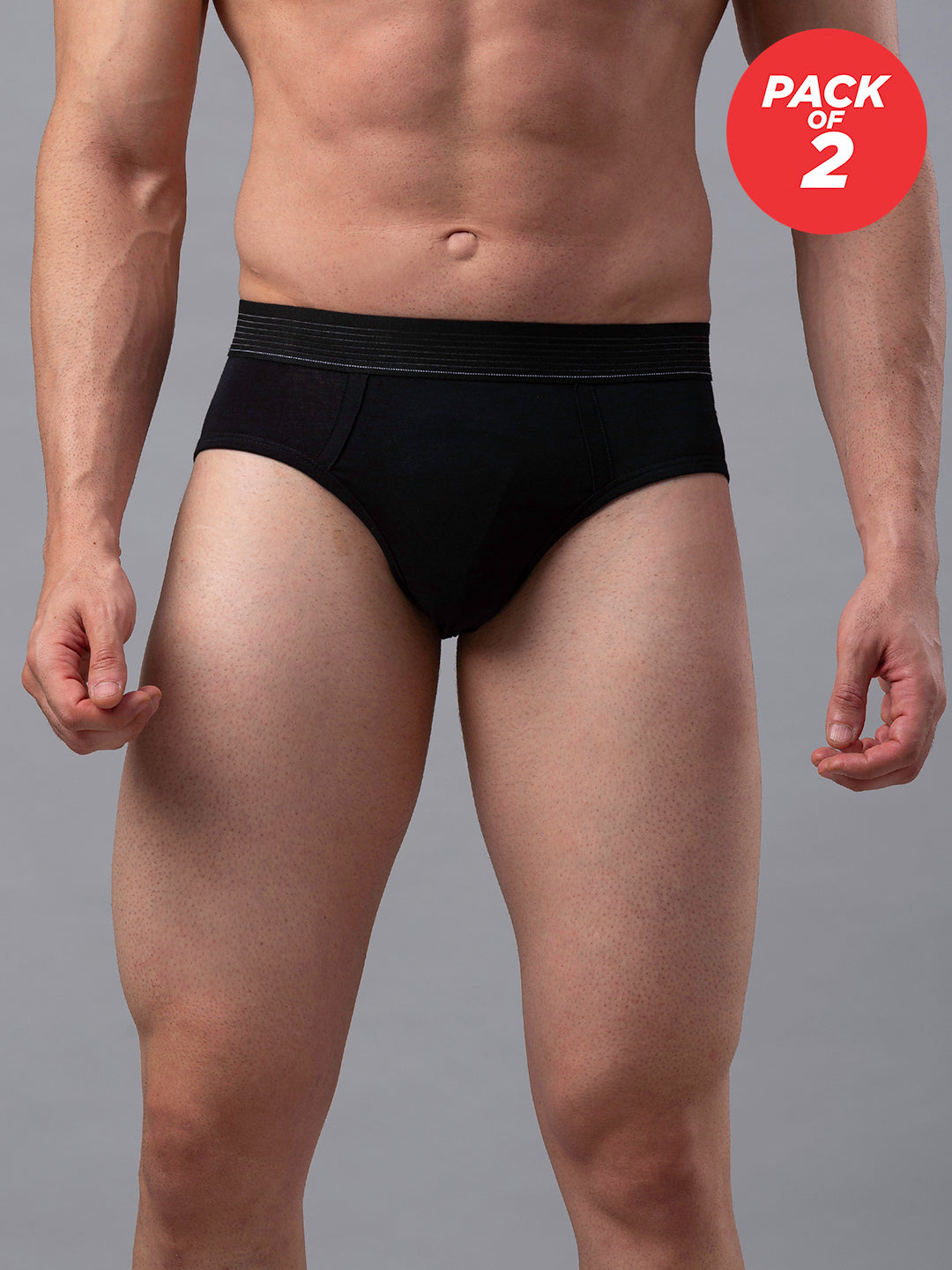 Men Cotton Blend Black Brief (Pack Of 2)- Underjeans By Spykar