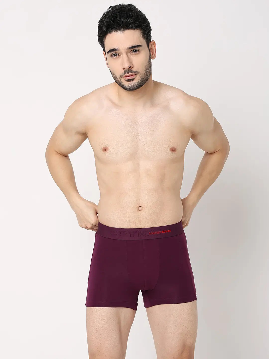 Underjeans By Spykar Men Purple & White Cotton Blend Regular Fit Trunk - Pack Of 2