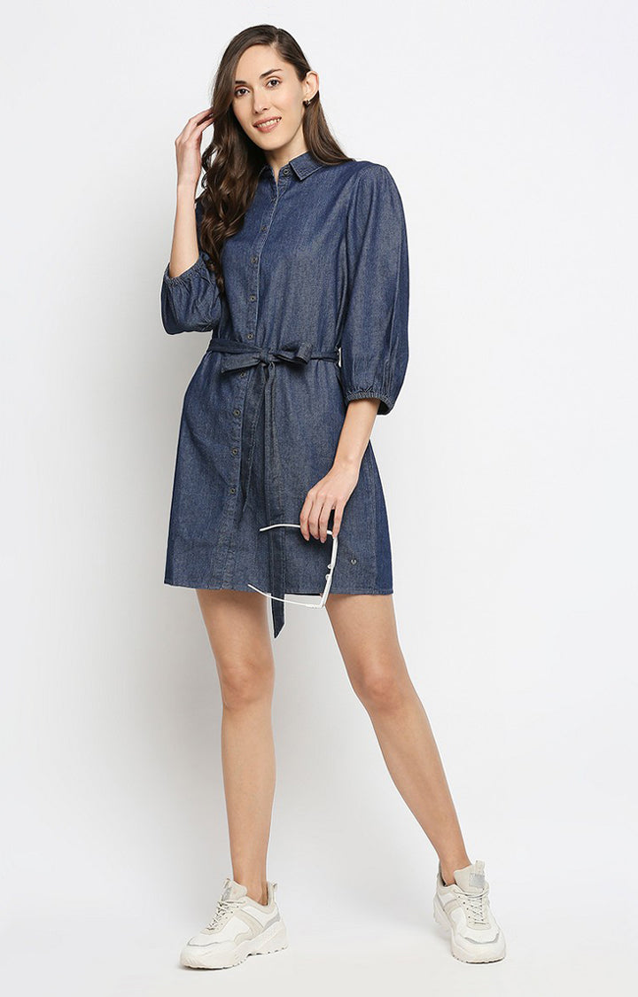 Spykar Women Blue Cotton Slim Fit Casual Dress