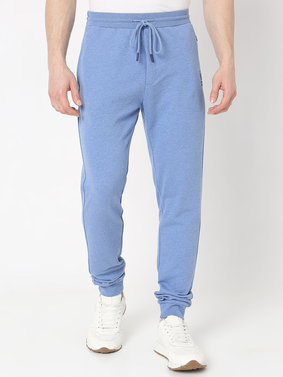 Underjeans by Spykar Men Knitted Blue Melange Trackpant
