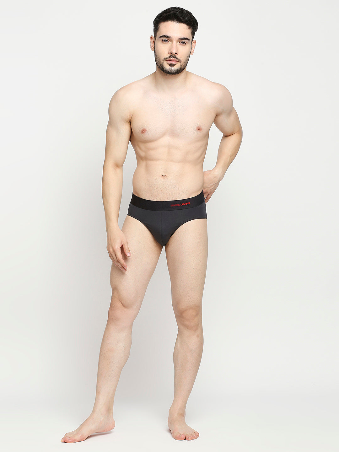 Men Cotton Blend Dark Grey Brief- Underjeans By Spykar