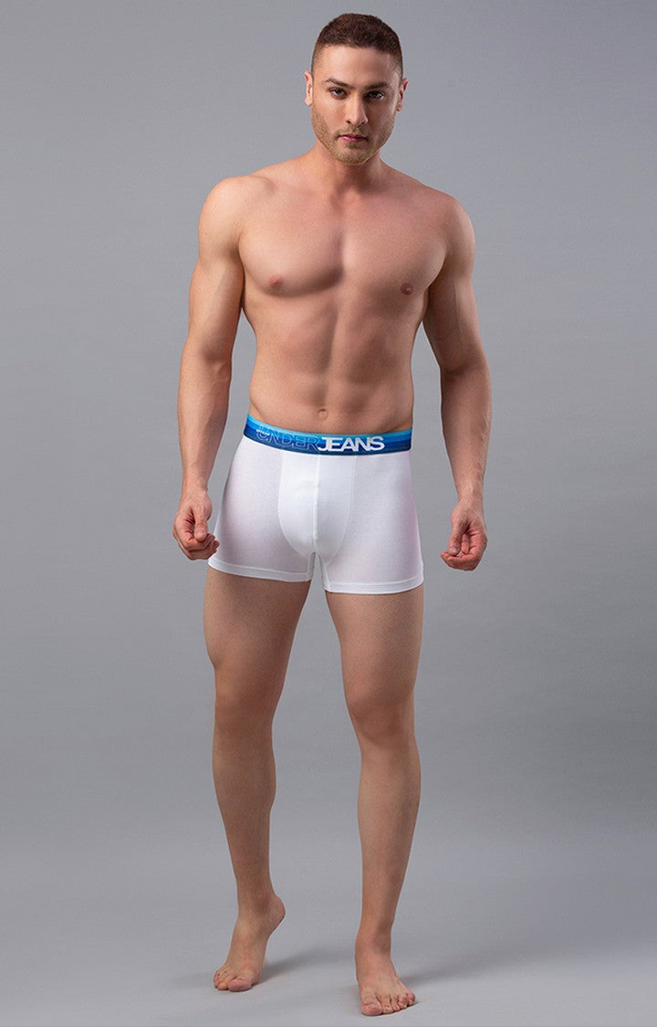 White-Blue Cotton Blend Trunk For Men - Underjeans By Spykar