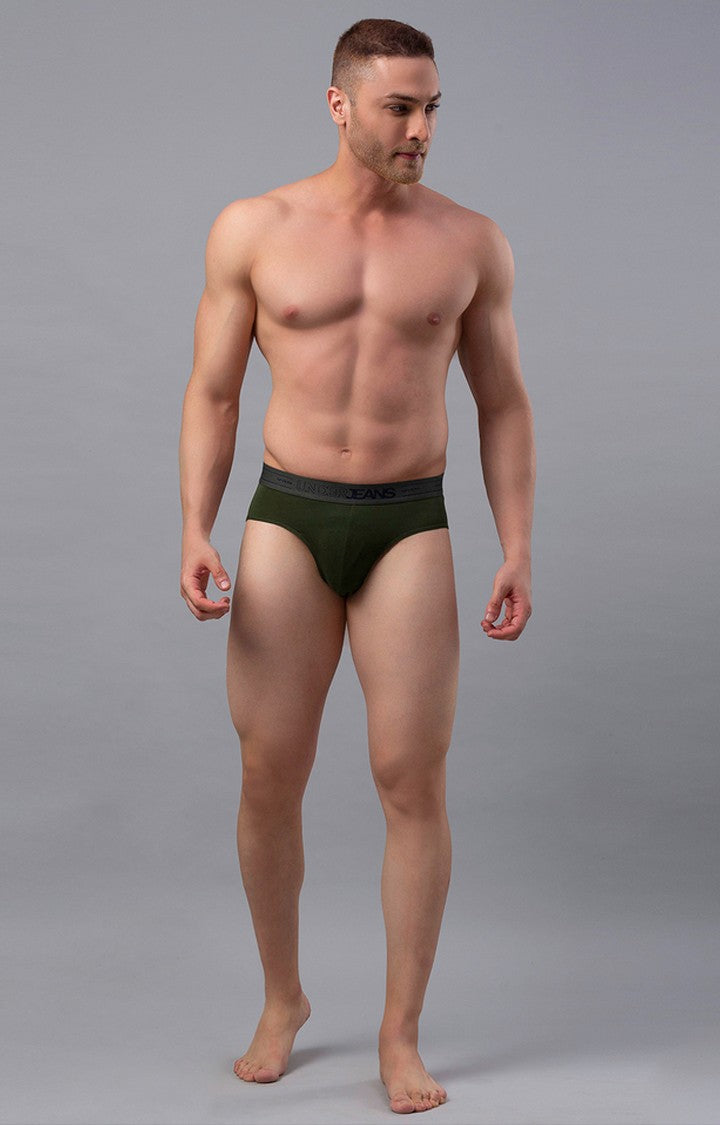 Olive Cotton Brief For Men - (Pack Of 2)- Underjeans By Spykar