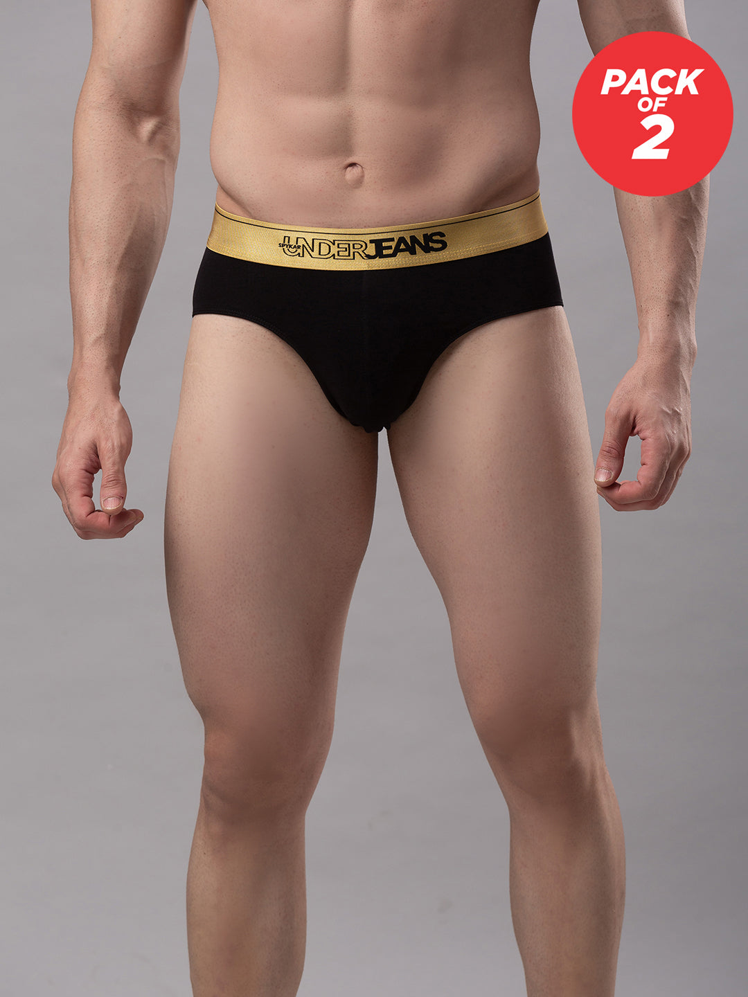 Men Cotton Blend Black Brief - (Pack Of 2)- Underjeans By Spykar
