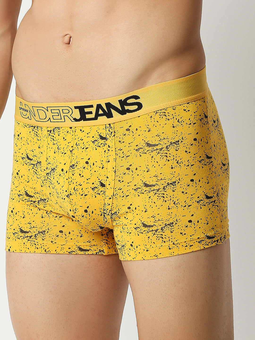 Men Yellow Cotton Blend Regular Fit Trunk - Underjeans By Spykar