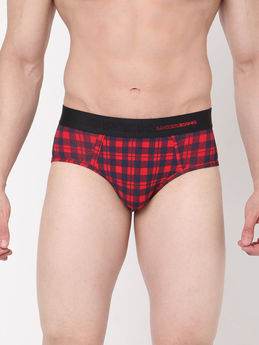 Men Cotton Blend Blue-Check Brief- Underjeans By Spykar