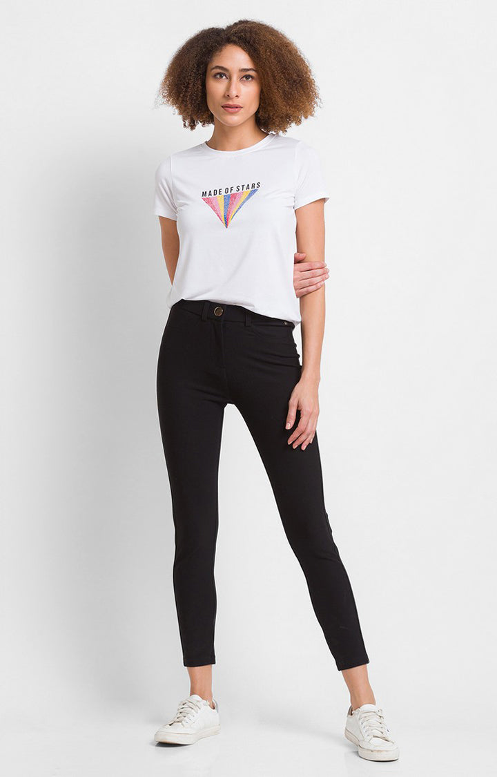 Spykar Black Cotton Regular Fit Trackpant For Women