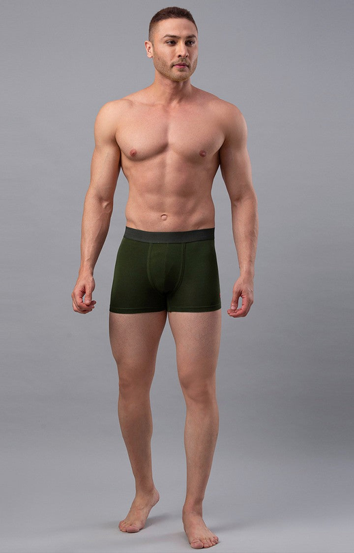 Olive Cotton Blend Trunk For Men - Underjeans By Spykar