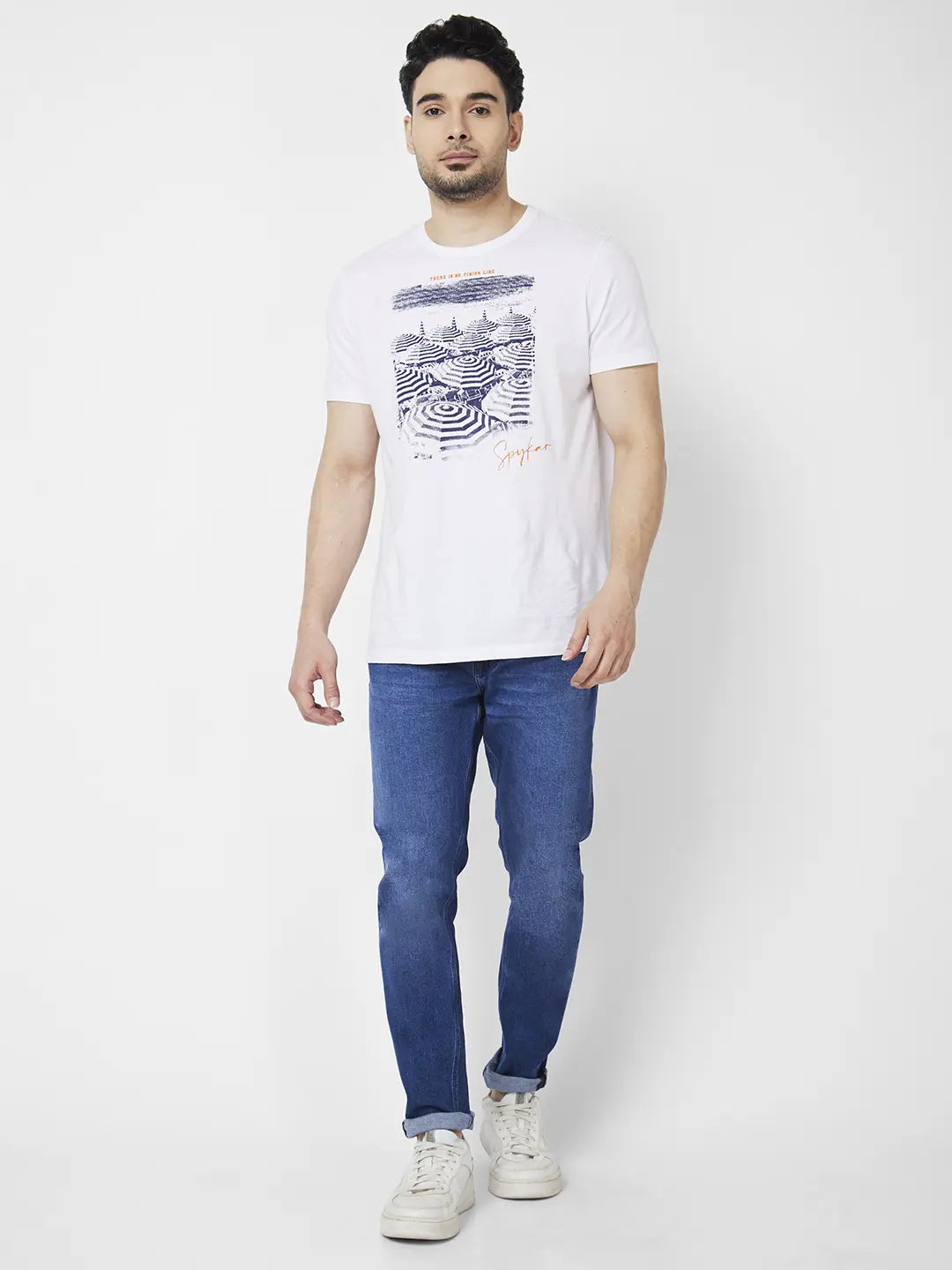Spykar Men Mid Blue Cotton Stretch Super Slim Fit Tapered Length Clean Look Low Rise Jeans (Super Skinny)