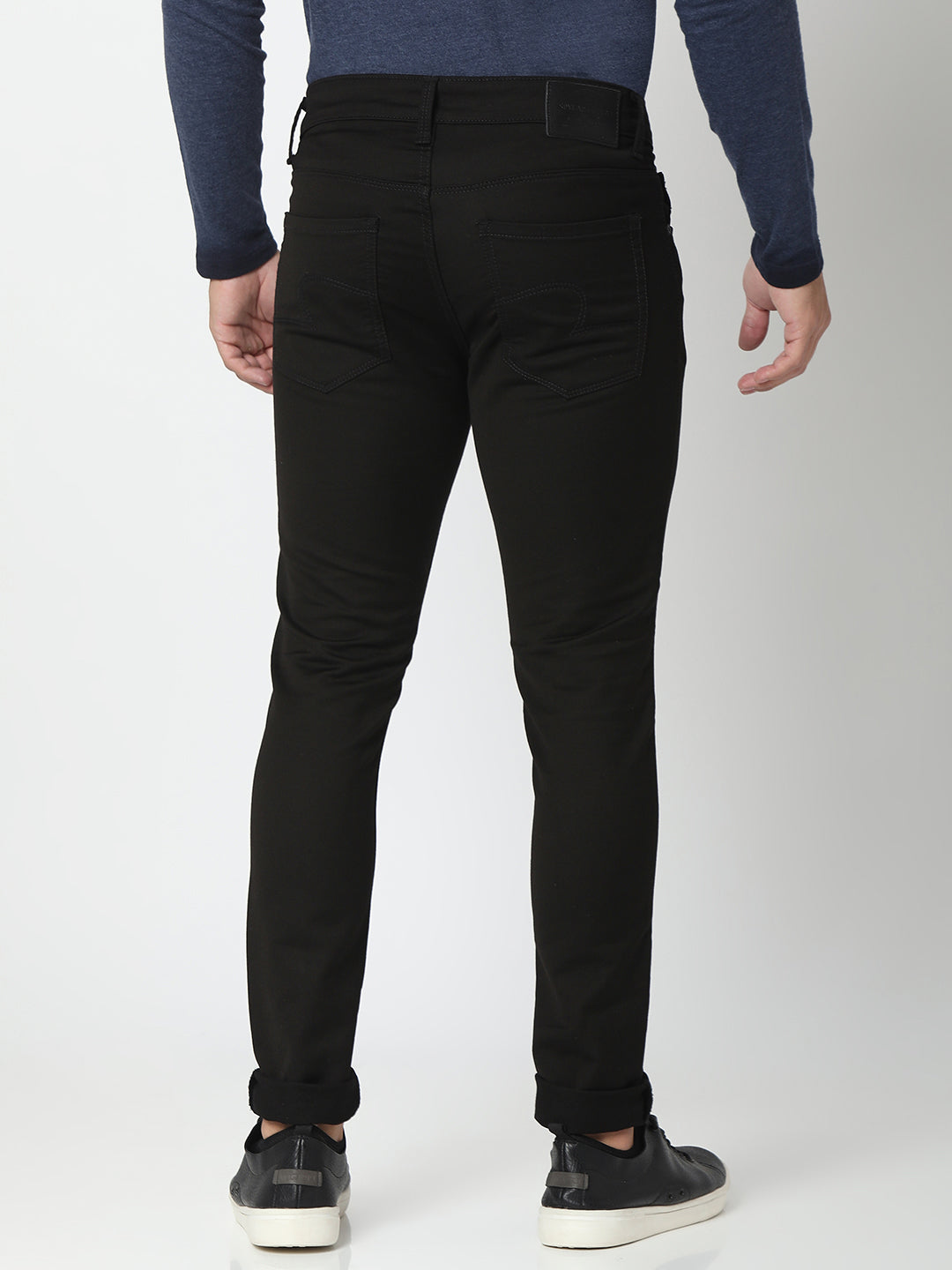 Spykar Black Cotton Super Slim Fit Tapered Length Jeans For Men