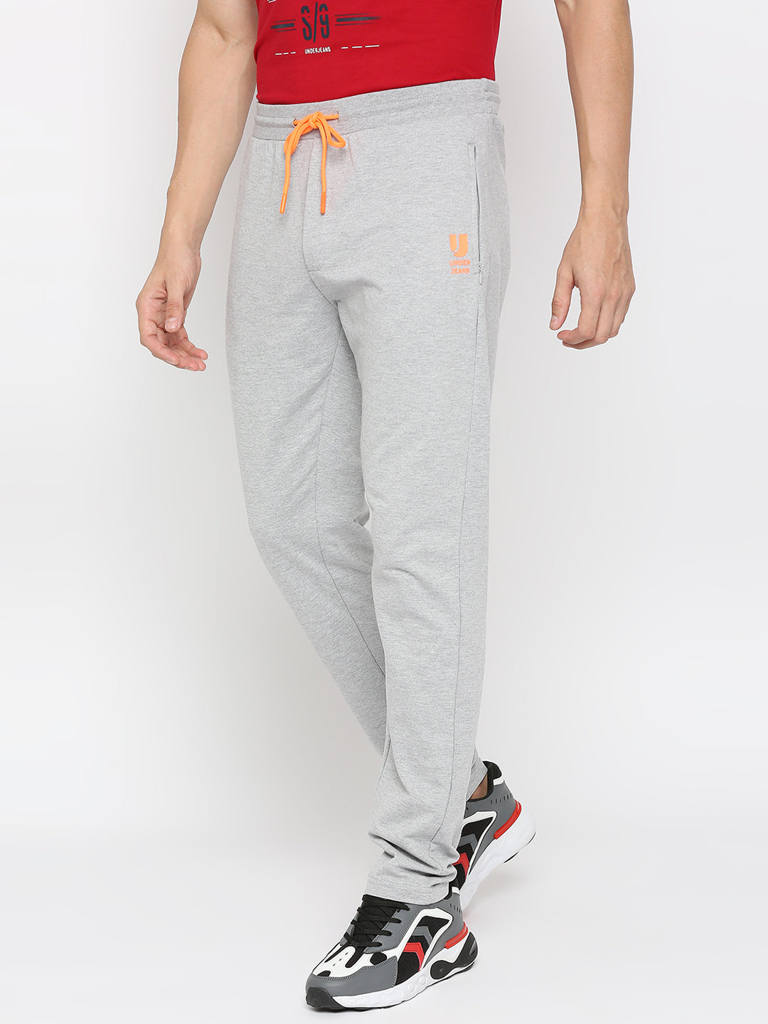 Men Cotton Blend Greymelange Trackpant- Underjeans By Spykar