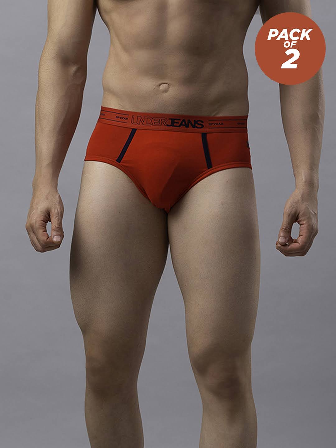 Men Cotton Blend Red Brief - (Pack Of 2)- Underjeans By Spykar