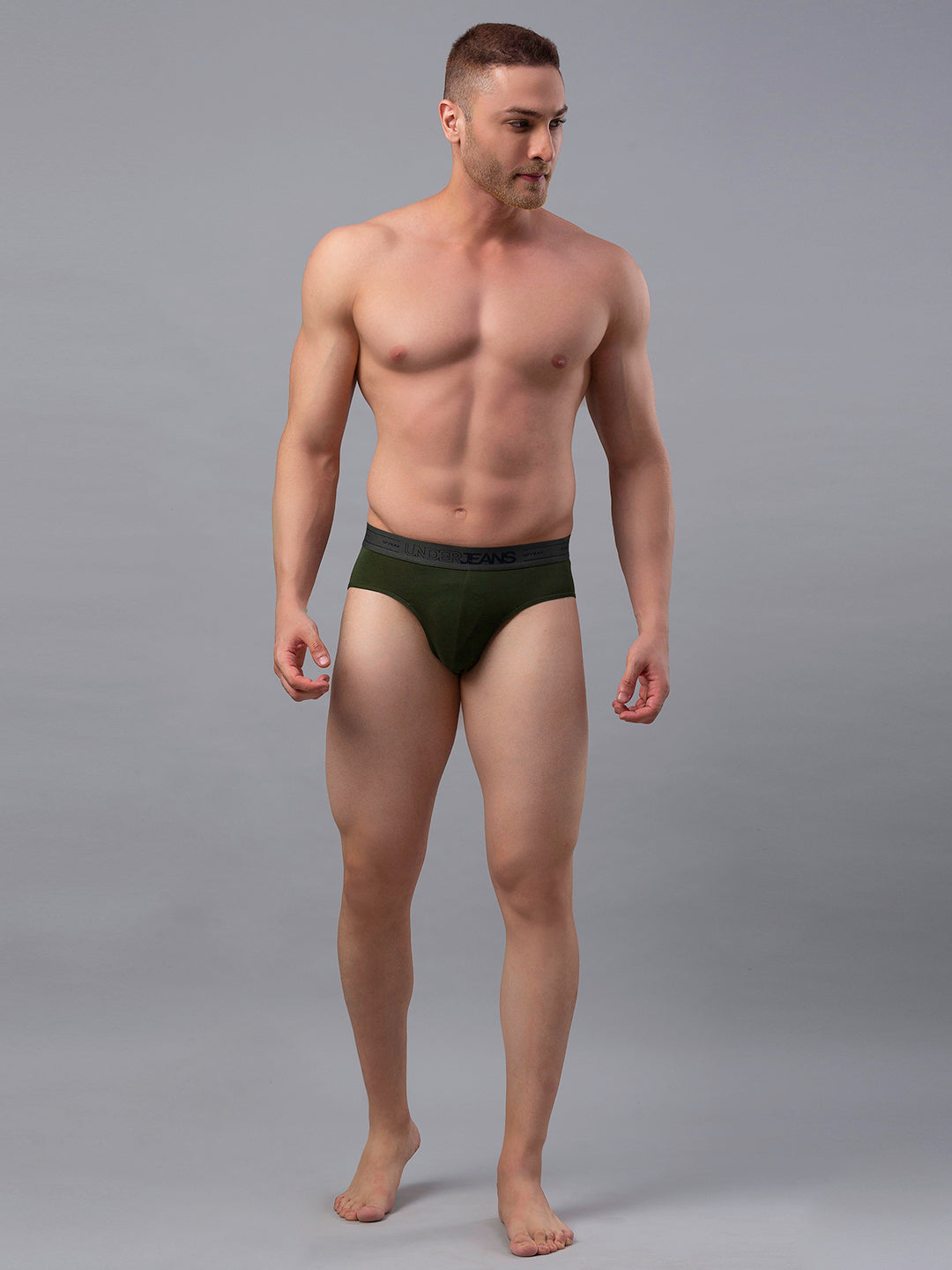 Men Cotton Blend Olive Brief - (Pack Of 2)- Underjeans By Spykar