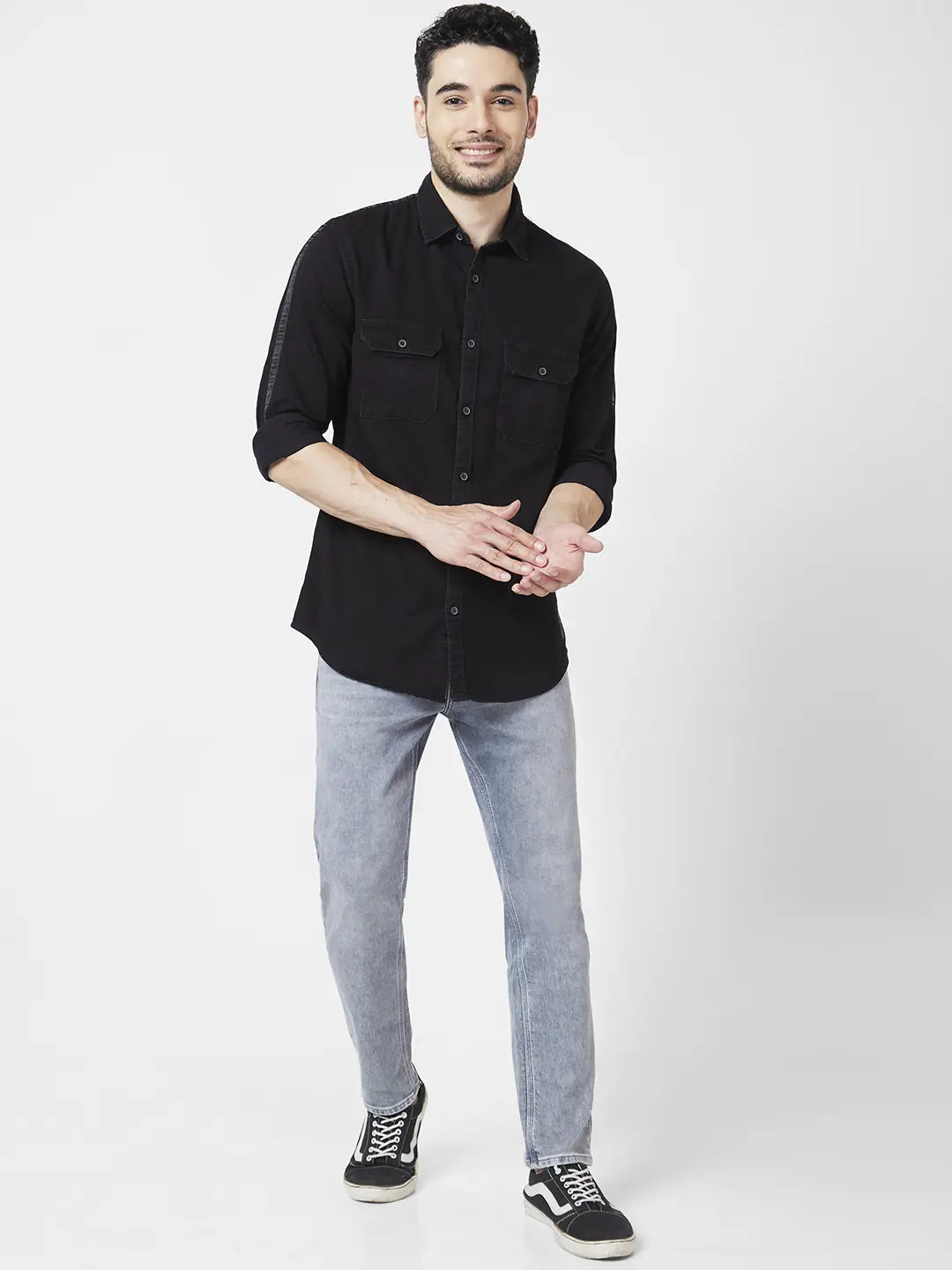 Spykar Men Light Grey Cotton Stretch Slim Fit Narrow Length Clean Look Low Rise Jeans (Skinny)