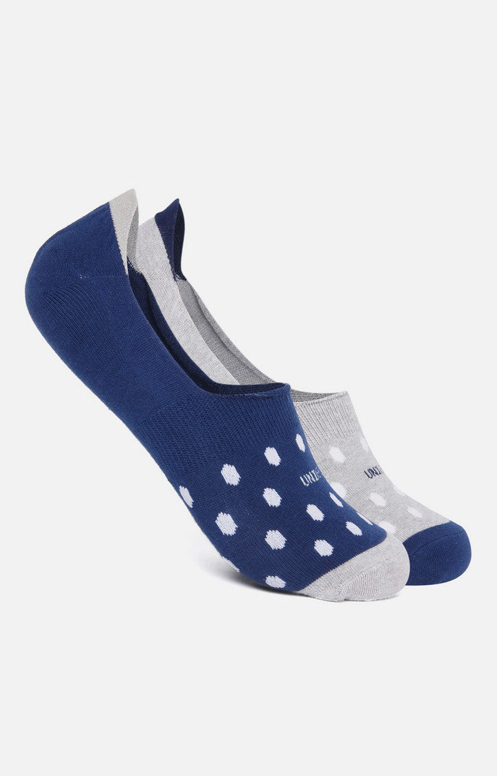 Men Light Grey Navy No Show (Pack Of 2) Socks- Underjeans By Spykar