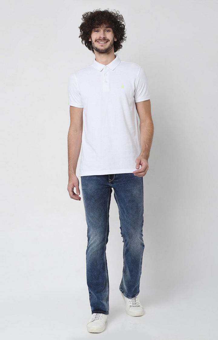 Men White Cotton Slim Fit Polo T-Shirt - Underjeans By Spykar