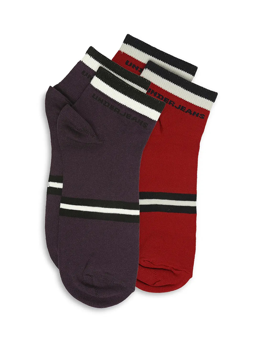 Men Purple & Red Ankle Length Socks - Pack Of 2- Underjeans By Spykar
