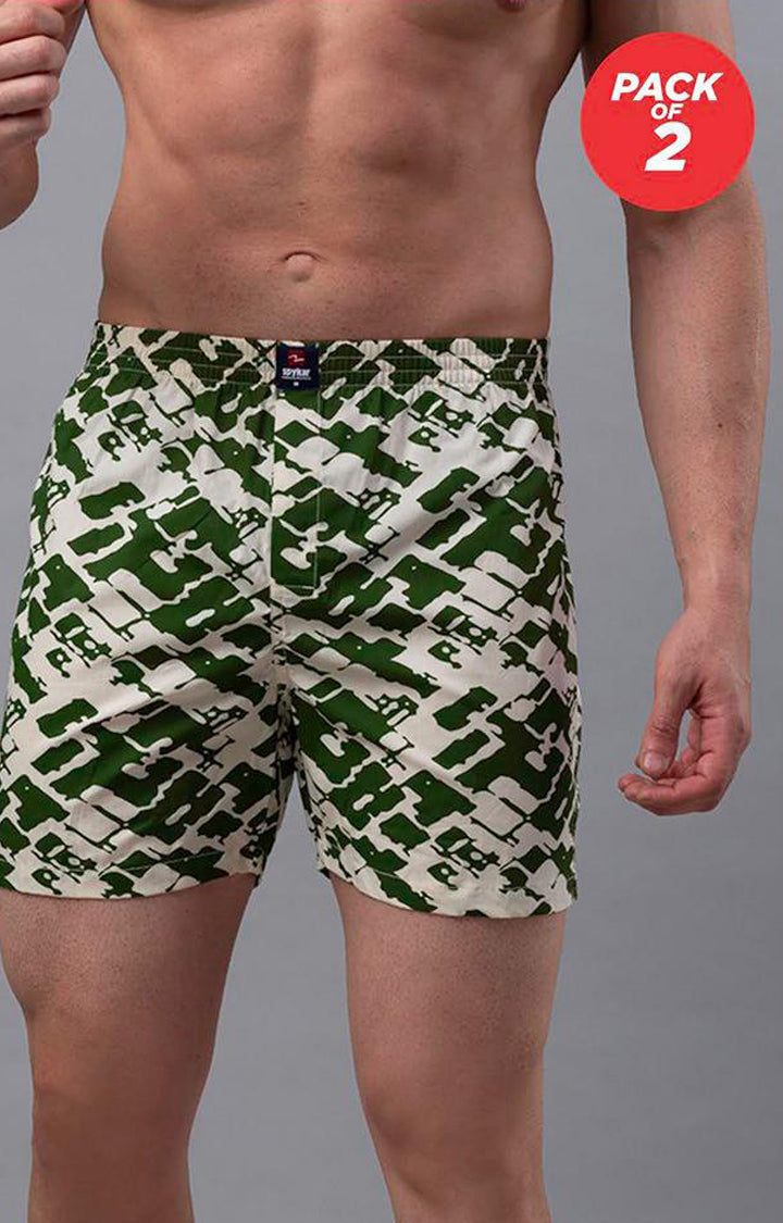 White Cotton Boxers For Men - (Pack Of 2)- Underjeans By Spykar