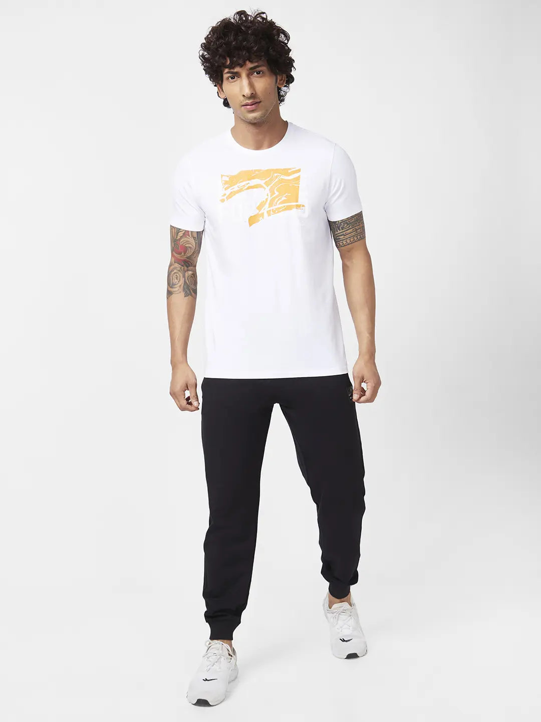 Spykar Men Black Blended Ankle Length Mid Rise Joggers Trackpant