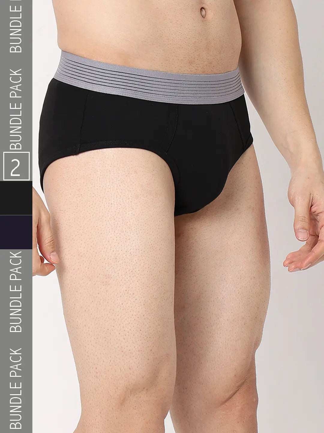 Underjeans By Spykar Men Navy & Black Cotton Blend Regular Fit Brief - Pack Of 2