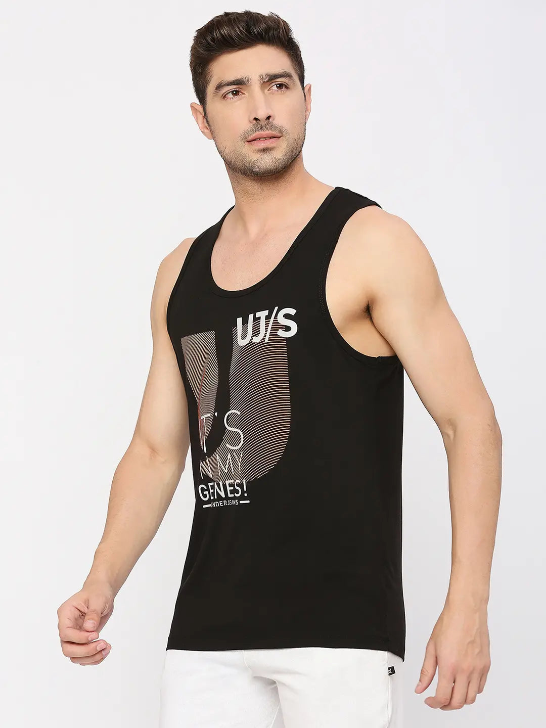 Men Fashion Black Muscle Vest- Underjeans By Spykar