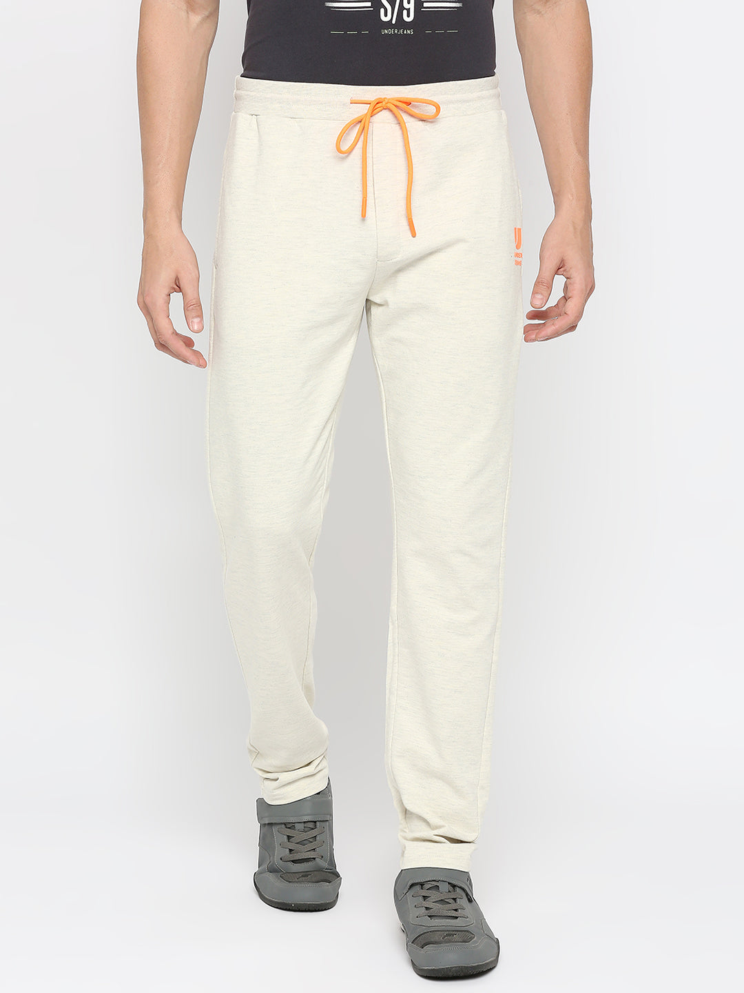 Men Cotton Blend Ecrumelange Trackpant- Underjeans By Spykar