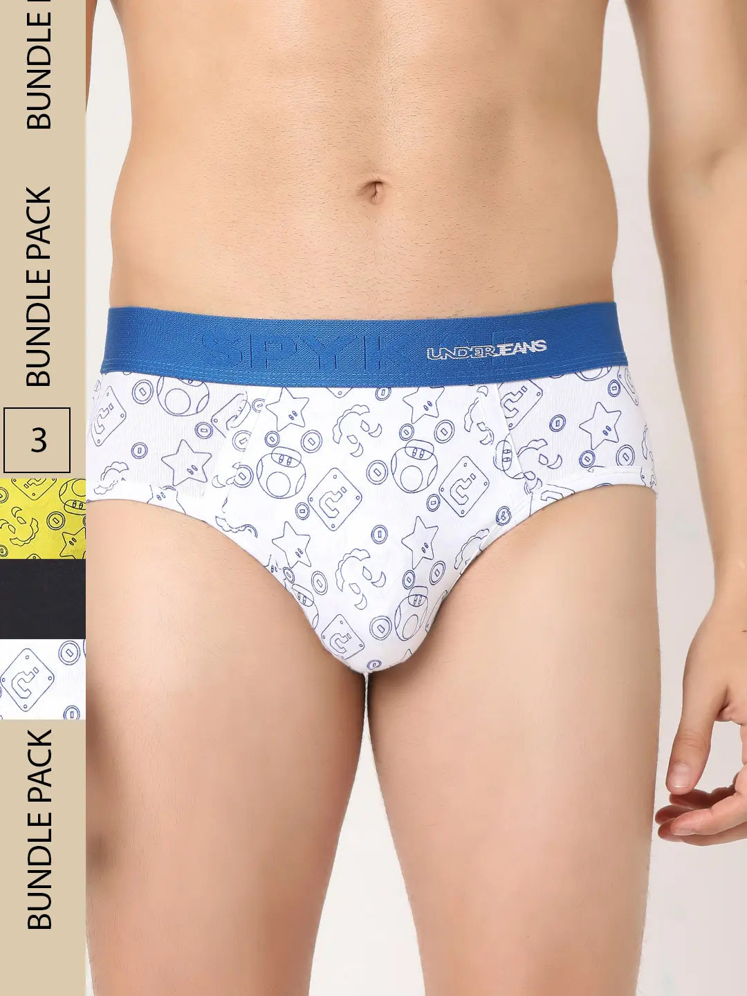 Men Assorted Cotton Blend Printed Brief - Pack Of 3- Underjeans By Spykar