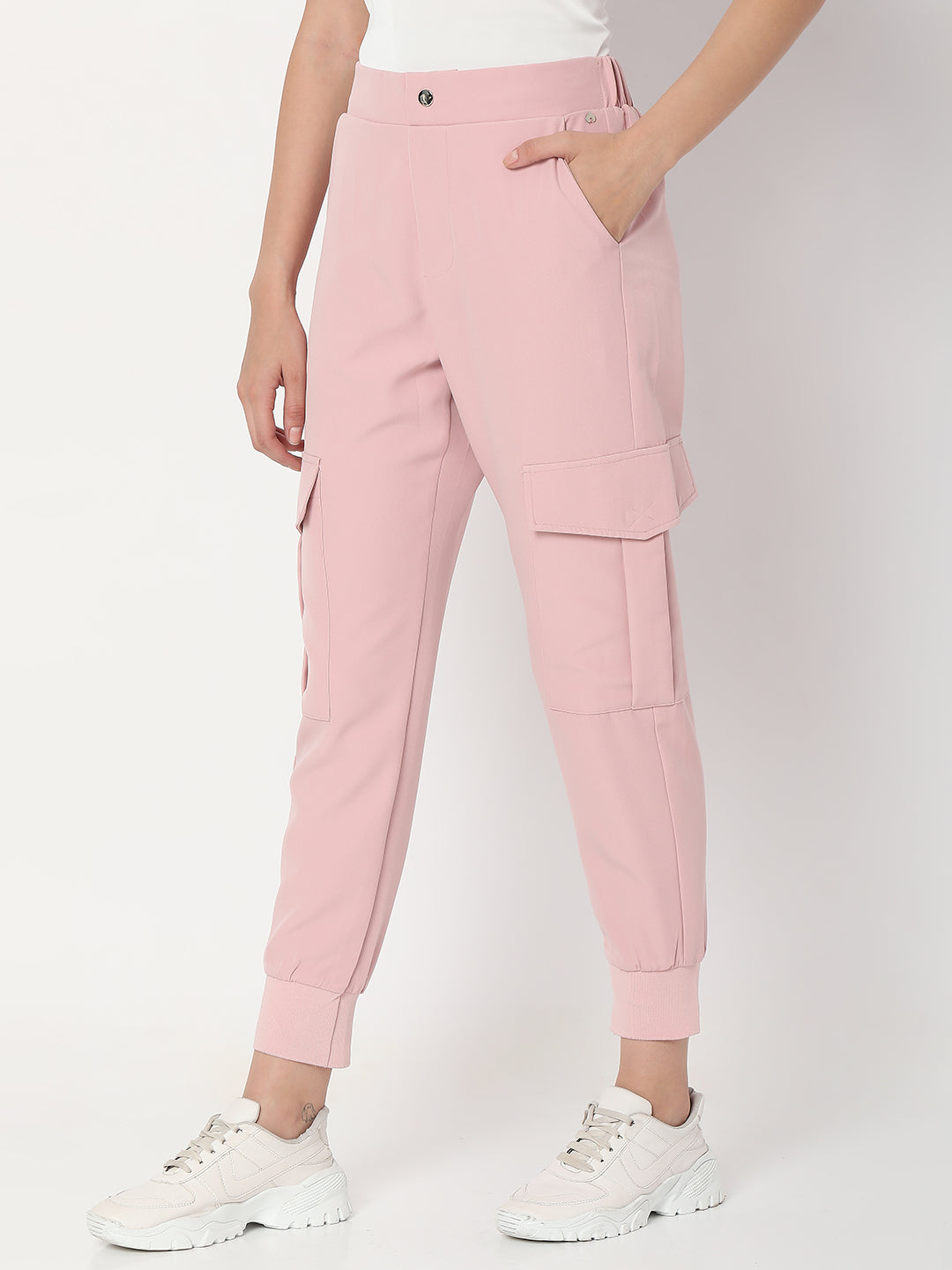 Spykar Powder Pink Cotton Regular Fit Trackpant For Women