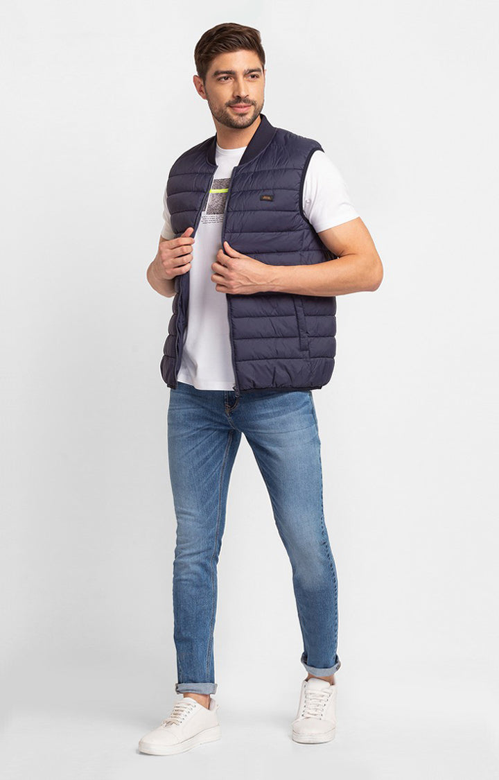 Spykar Navy Blue Polyester Full Sleeve Casual Jacket For Men