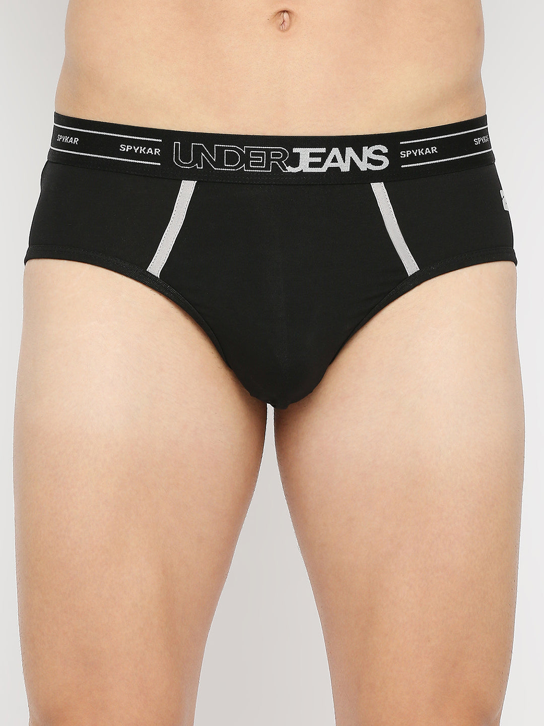 Men Black Cotton Blend Brief - Underjeans By Spykar