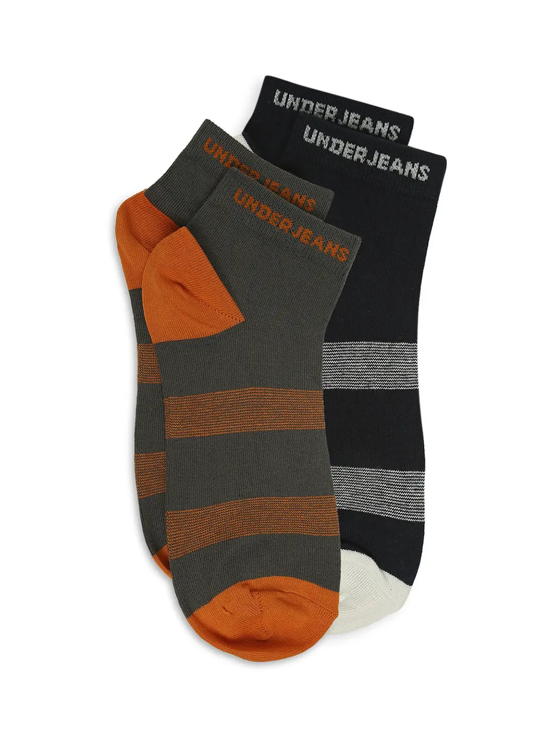 Men Dark Grey & Navy Ankle Length Socks - Pack Of 2- Underjeans By Spykar