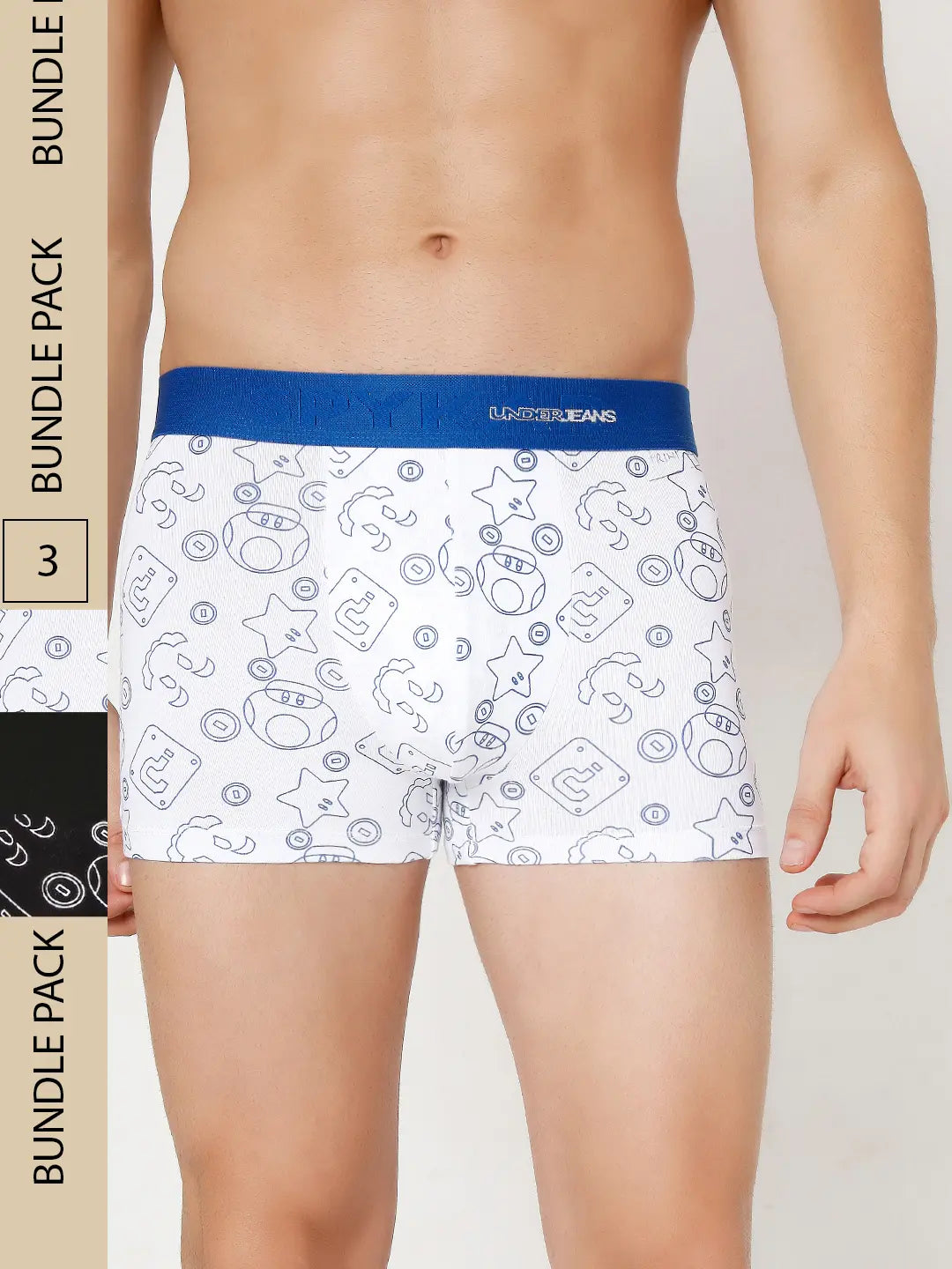 Men Assorted Cotton Blend Printed Trunk - Pack Of 3- Underjeans By Spykar