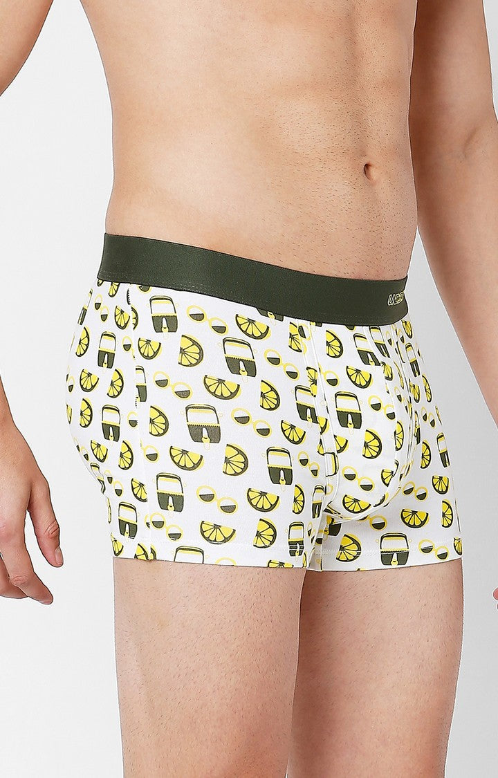 Men Olive Cotton Blend Printed Trunk- Underjeans By Spykar