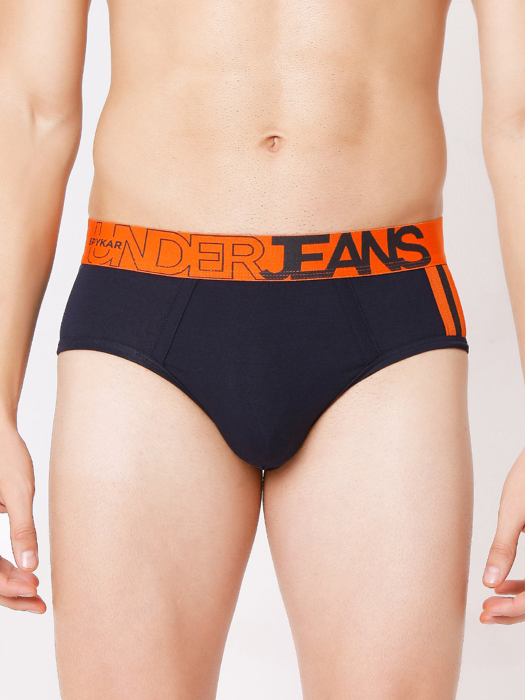 Men Grey-Red & Navy-Orange Cotton Blend Brief (Pack Of 2)- Underjeans By Spykar