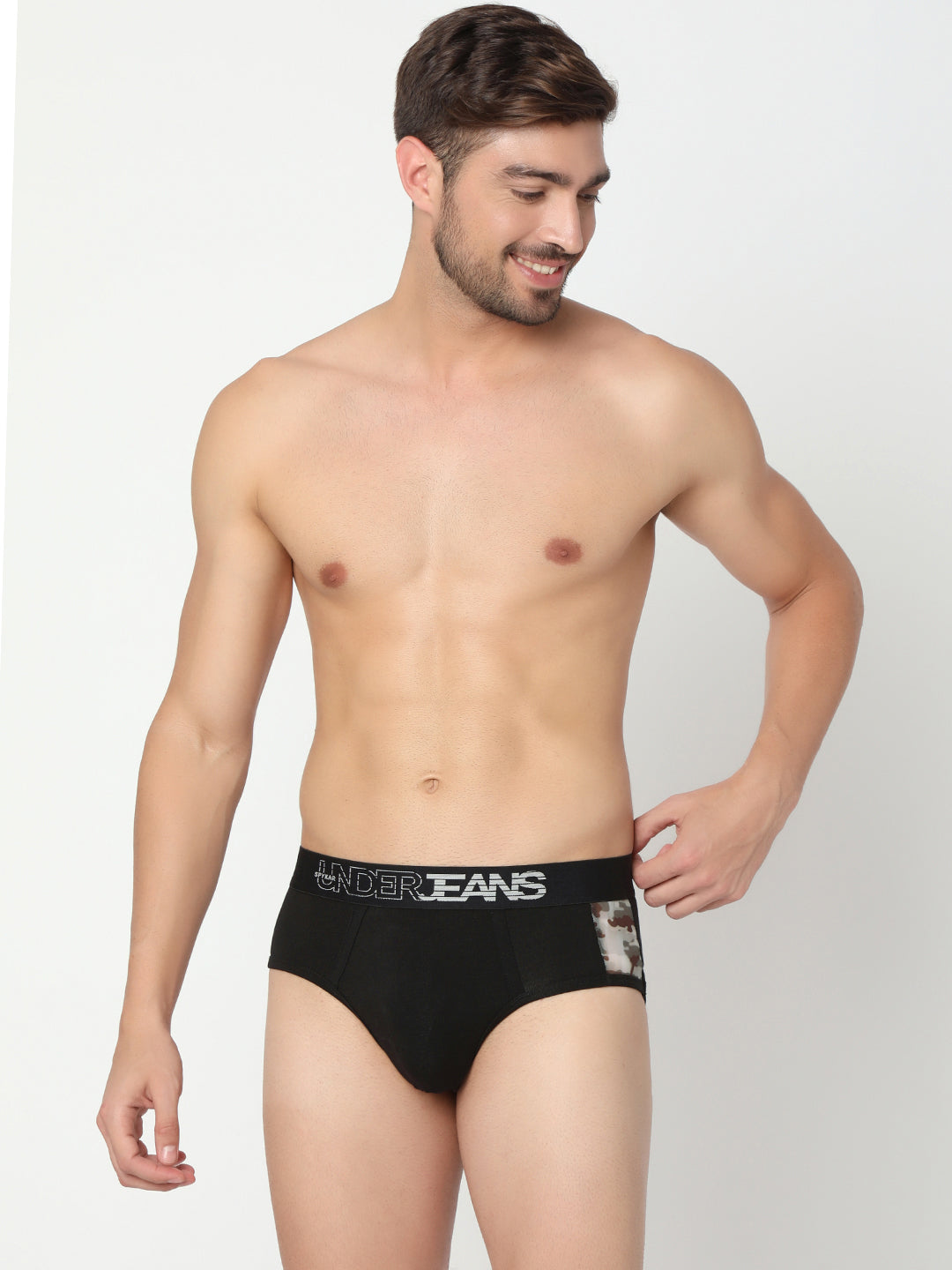 Men Black & Grey Cotton Blend Brief (Pack Of 2)- Underjeans By Spykar