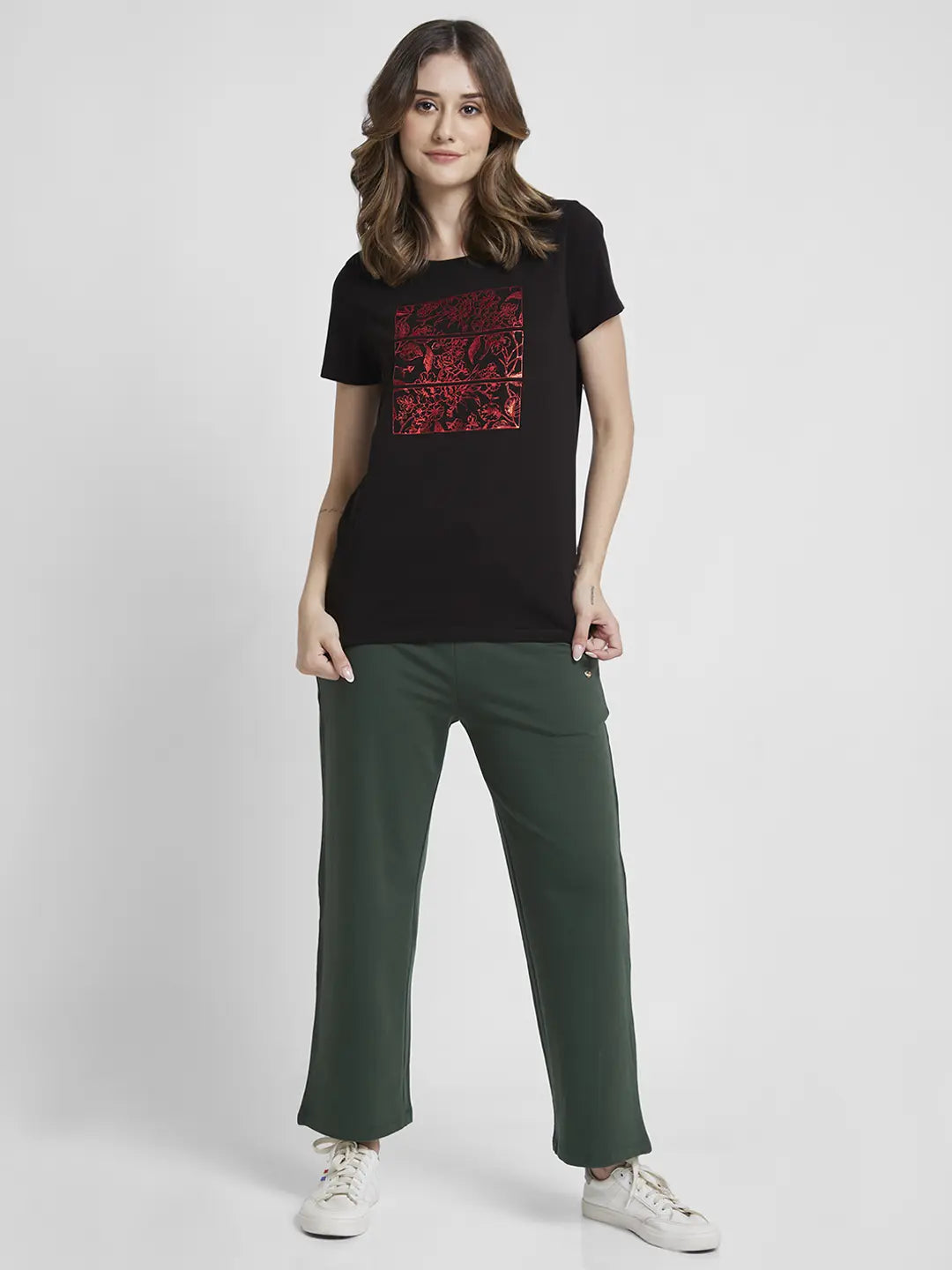 Spykar Women Malachite Blended Straight Fit Ankle Length Trackpant
