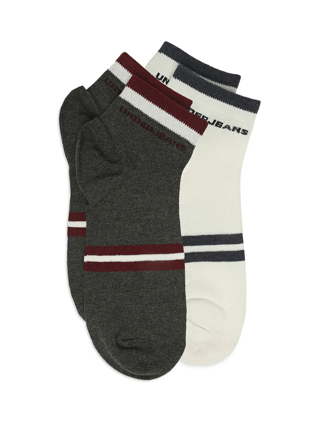 Men Anthra Melange & White Ankle Length Socks - Pack Of 2- Underjeans By Spykar