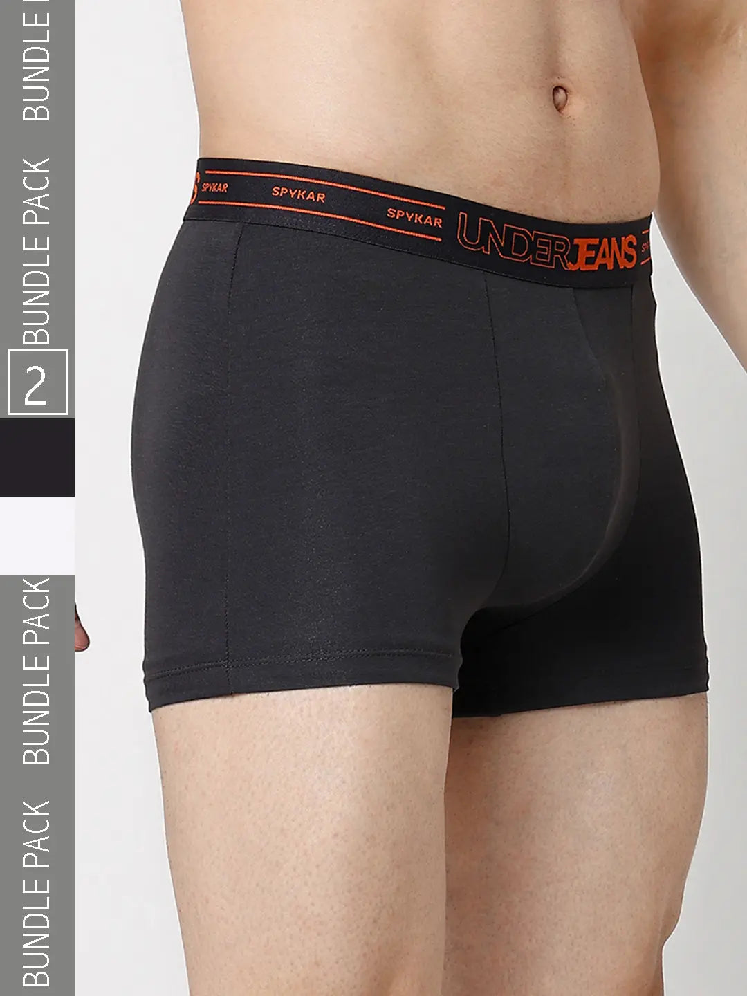 Underjeans By Spykar Men Grey & White Cotton Blend Regular Fit Trunk - Pack Of 2