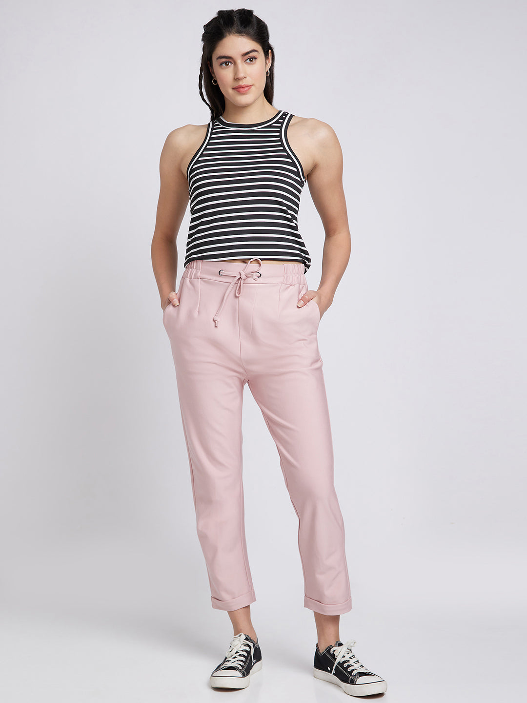 Spykar Women Powder Pink Slim Fit Ankle Length Blended Trackpant