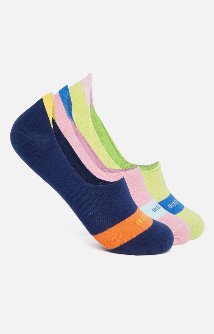 Men Navy P Green Pink No Show (Pack Of 3) Socks- Underjeans By Spykar