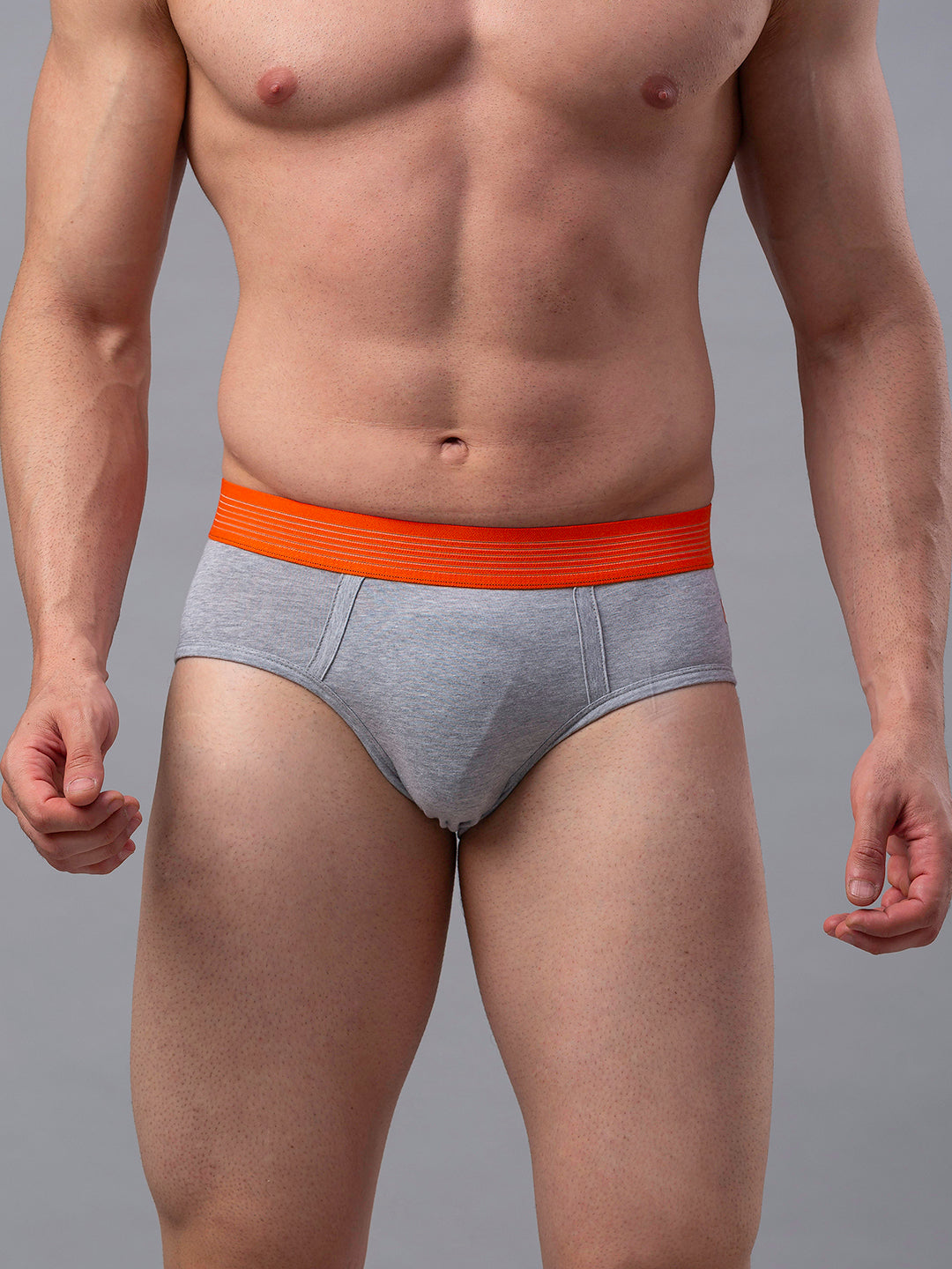 Men Grey-Orange Cotton Blend Brief- Underjeans By Spykar