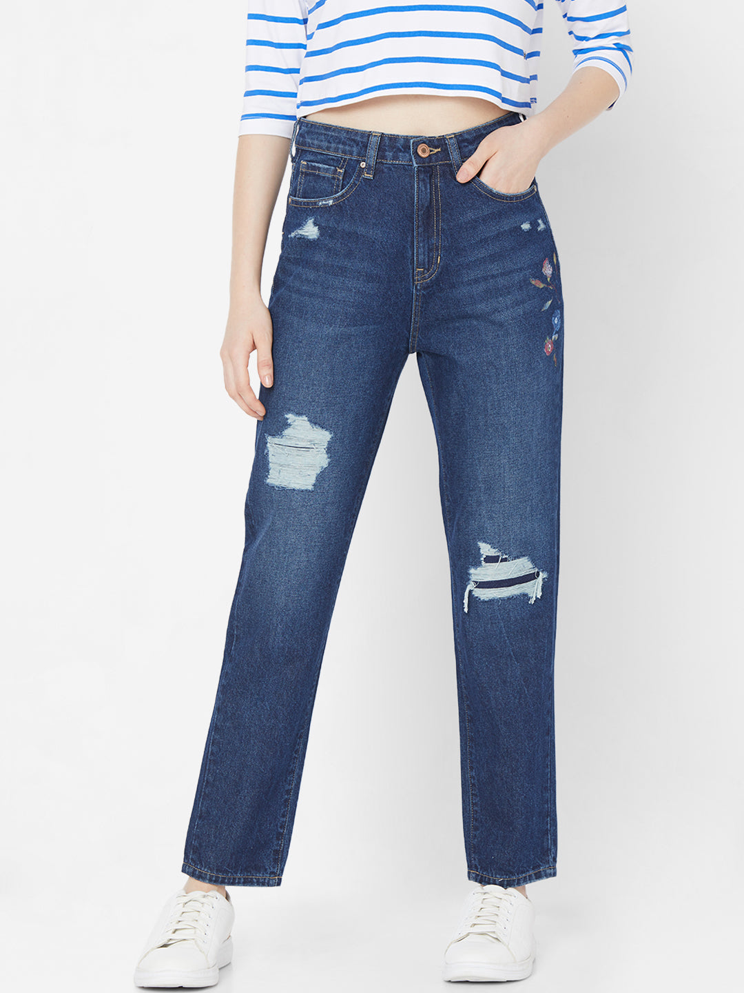 Spykar Women Dk Blue Solid Regular Mid-Rise Jeans (Amora)