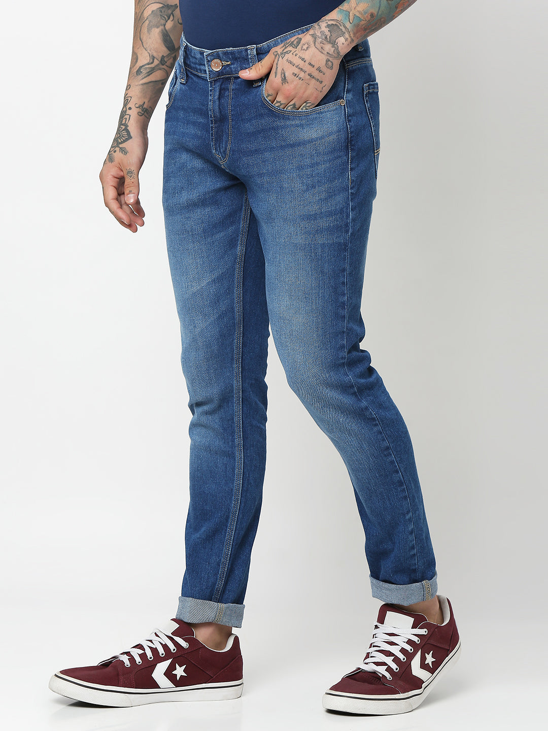 Spykar Men Mid Blue Cotton Super Slim Fit Tapered Length Jeans (Super Skinny)