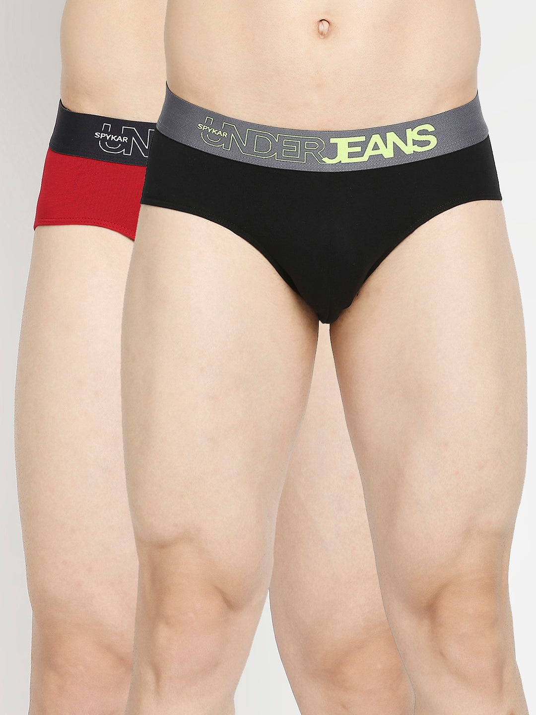 Men Black & Maroon Cotton Blend Brief - Pack Of 2- Underjeans By Spykar