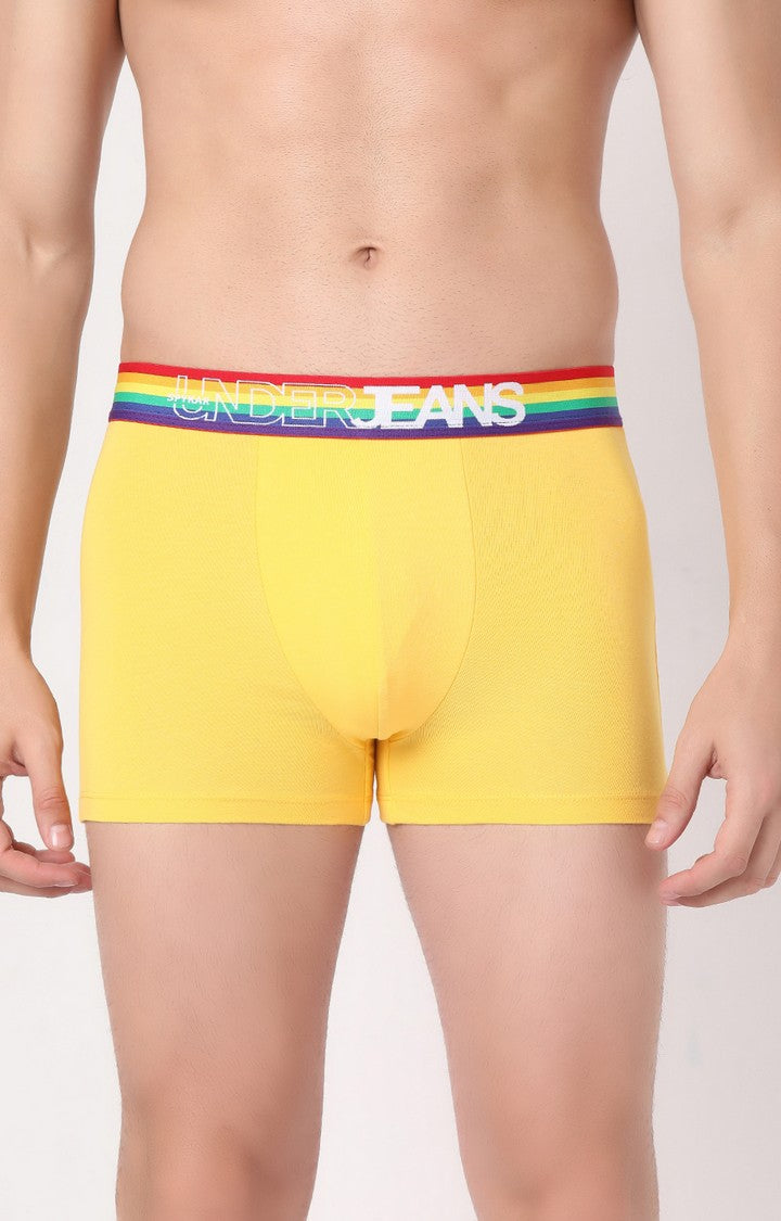 Men Yellow Multi Cotton Blend Trunk- Underjeans By Spykar